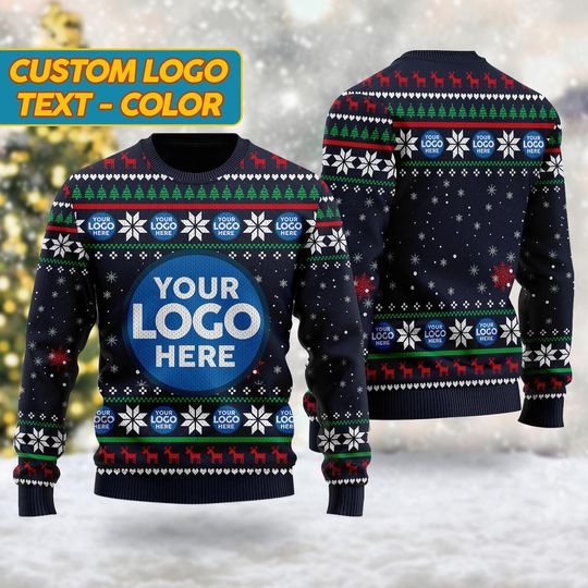 Discover Custom Logo Company Ugly Christmas Sweater, Custom Name Xmas Sweatshirt, Personalized Ugly Sweater 2024, Ugly Sweater With Picture RE