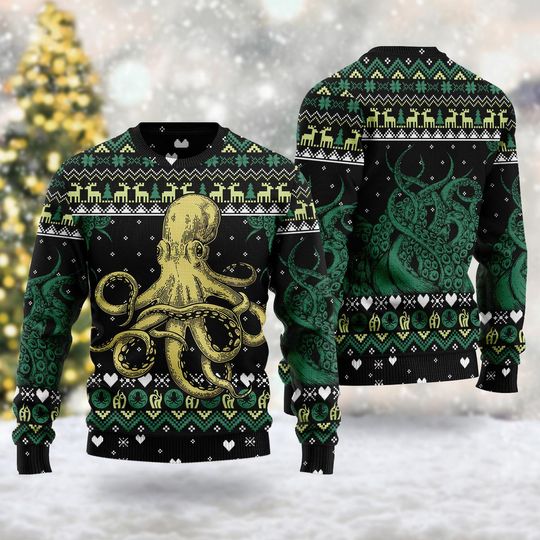 Discover Octopus Ugly Christmas Sweatshirt, Octopus Christmas Wool Sweater, Octopus Cool Christmas Gift For Family, Octopus Theme Xmas Men Shirt