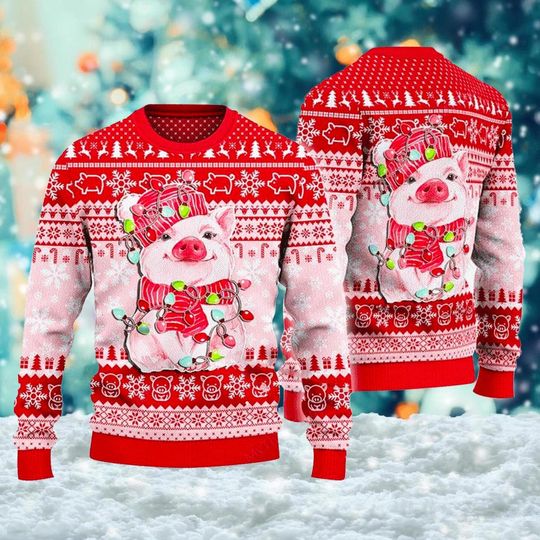 Discover Lovely Pig Reindeer 3D Ugly Christmas Sweater, Merry Pigmas Christmas Sweatshirt, Funny Pig Xmas Shirt, Ugly Xmas Gifts