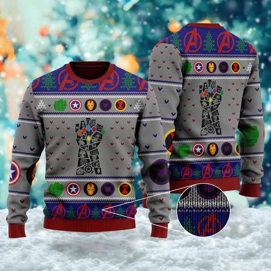 Discover Superhero Gauntlet Icon Ugly Christmas Sweater, Superhero Team Xmas Sweatshirt, Christmas Gift For Men Women Kid, Hero Group Christmas Shirt