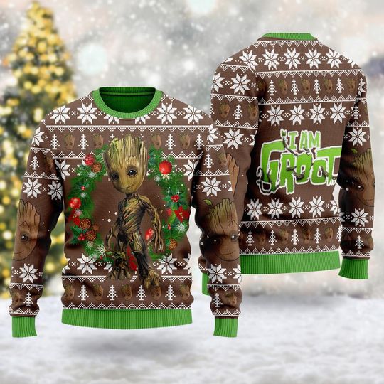 Discover Green Brown Character Ugly Christmas Sweater, Hero Movie Xmas Sweatshirt, Christmas Gift For Men Women Kid, Root Christmas Gift