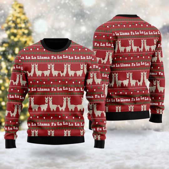 Discover Funny Llama Red Ugly Christmas Sweater, Llama Fa La La Xmas Sweatshirt, Christmas Gift For Men Women Kid, Llama Christmas Jumper