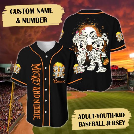 Discover Personalized Halloween Baseball Jersey, Mickey And Minnie Team Baseball Shirt