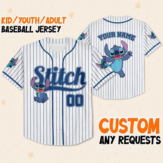 Discover Personalize Disney Stitch Happy Striped White, Custom Kid Youth Adult Disney Jersey