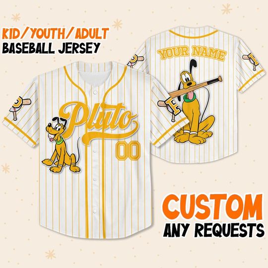 Discover Custom Disney Mickey and Friends Pluto Yellow Baseball, Disney Baseball Jersey Sports