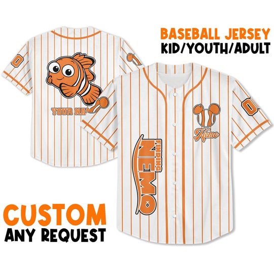 Discover Personalize Finding Nemo White Orange Cartoon Jersey, Disney Baseball Jersey Sports