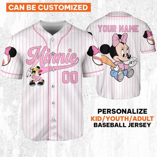 Discover Personalize Disney Minnie Play Baseball Pink Jersey, Disney Baseball Jersey Sports