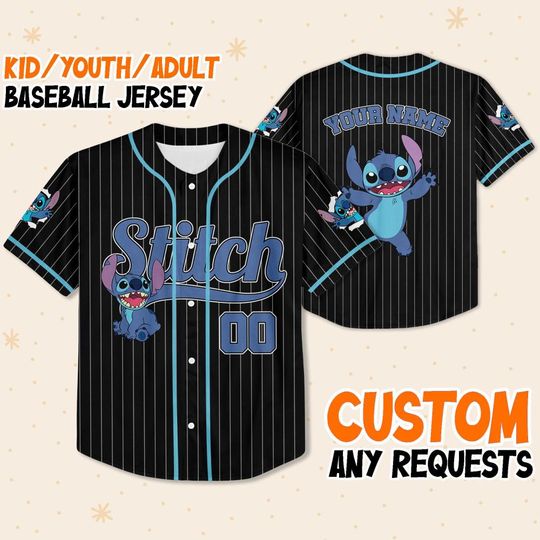 Discover Personalize Disney Stitch Happy Striped Black, Custom Kid Youth Adult Disney Jersey