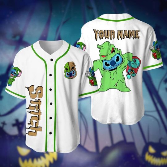 Discover Personalized Stitch Oogie Boogie Jersey Shirt, Disney Horror Baseball Jersey