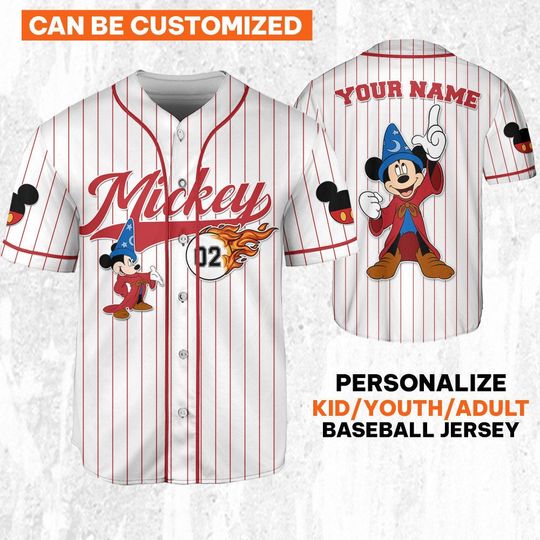 Discover Personalize  Mickey Magic Fire ball Red White Jersey, Disney Baseball Jersey Sports