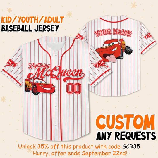 Discover Custom Disney Cars Lightning McQueen Baseball, Custom Cars Baseball Jersey Team