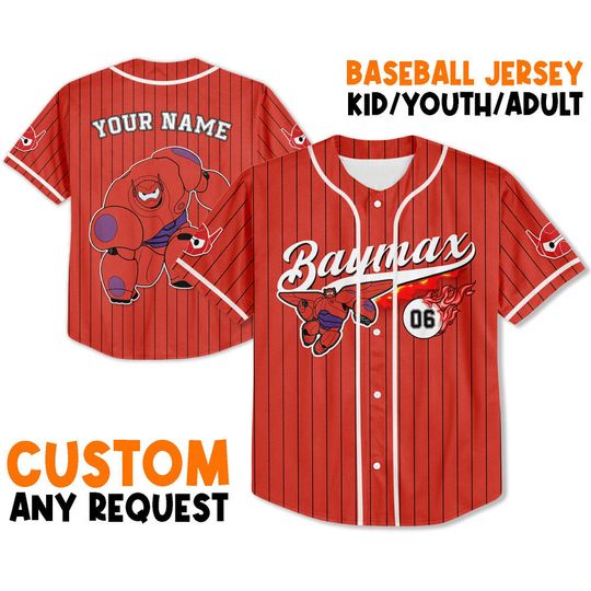 Personalize Big Hero Baymax Fight Fly Red Black Jersey, Disney Baseball Jersey Sports