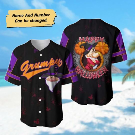 Discover Personalized Halloween Baseball Jersey, Grumpy Mouse Ears Pumpkin Baseball Shirt
