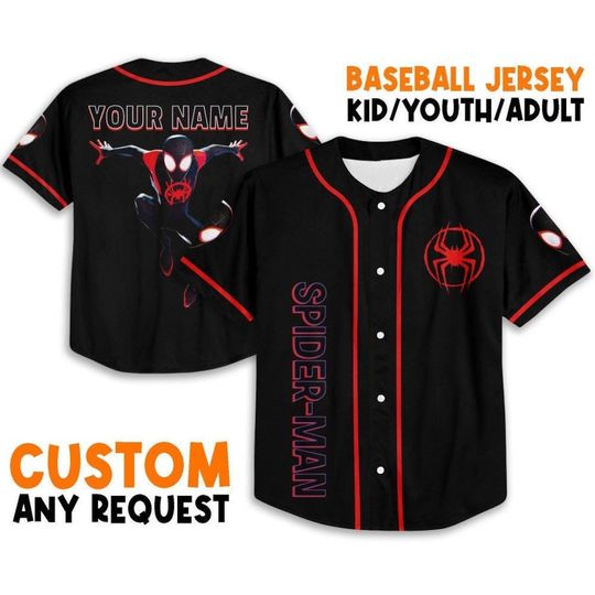Discover Personalize Spider Man Across the Spider Verse Black Jump, Disney Baseball Jersey