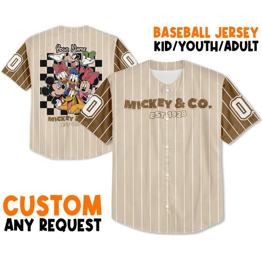 Discover Personalize Vintage Mickey & Co 1928 Jersey, Custom Kid Youth Adult Baseball Jersey
