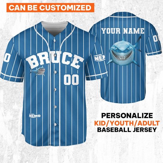 Discover Personalize Finding Nemo Bruce Blue Shark Jersey, Disney Baseball Jersey Sports