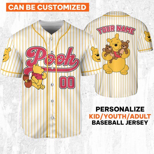 Discover Personalize Disney Winnie The Pooh Striped Jersey, Custom Kid Youth Adult Baseball Jersey