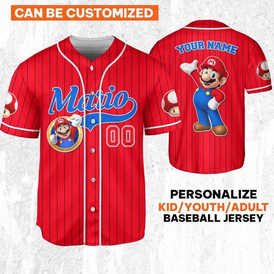 Discover Personalize Mario Jersey Red Blue Jersey, Custom Kid Youth Adult Baseball Jersey