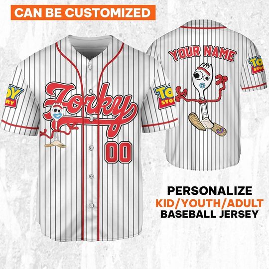 Discover Personalize Disney Toy Story Forky Striped Jersey, Custom Kid Youth Adult Baseball Jersey