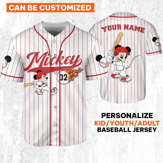 Discover Personalize  Mickey baseball Fire Red White Jersey, Disney Baseball Jersey Sports