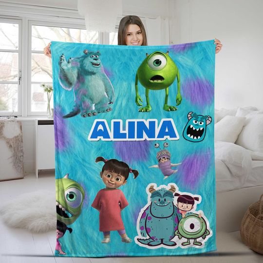 Personalized Watercolor Disney Monsters Inc Blanket, Custom Name Pixar Monsters University Blanket