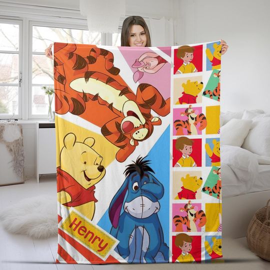 Personalized Name Winnie The Pooh Blanket, Disney Pooh And Friends Fleece Blanket