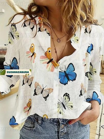 Discover Butterfly Linen Shirt, Butterfly Shirt, Butterfly Shirt Women, Butterfly Lover Gift, Butterfly Blouses Tops Women, Women's Clothing