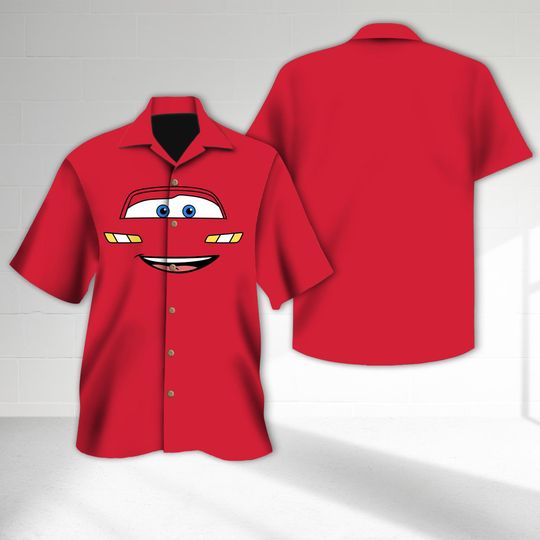 Discover Lightning McQueen Cars Hawaiian Shirt, Funny Cars Face Outline Halloween Costume Cosplay