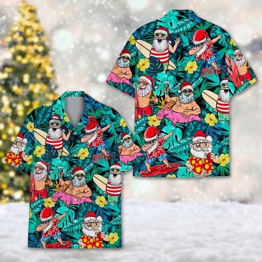 Discover Tropical Santa Aloha Christmas Hawaii Shirt, Santa Claus Button Up Shirt