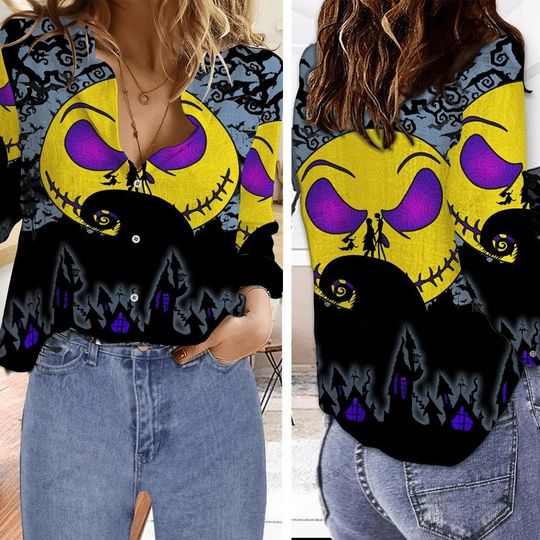 Halloween Jack Skellington Shirt, Nightmare Before Christmas, Jack And Sally Casual Shirt, Halloween Party Gift, Spooky Season