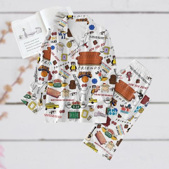 Friends Movie Pajamas Set, TV Show Gift, Chandler Bing Pajamas, Central Perk Holiday Pajamas, Gift For Friends, Pajamas For Party