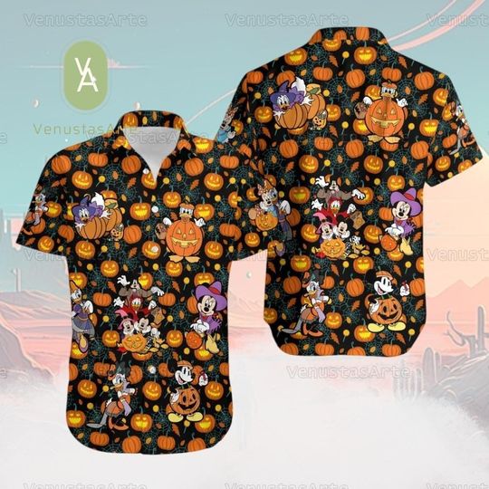 Discover Disney Characters Halloween Hawaiian Shirt, Mickey And Friends Button Shirt