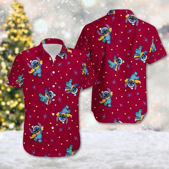 Stitch Merry Christmas Hawaii Shirt, Lilo And Stitch Button Up Shirt