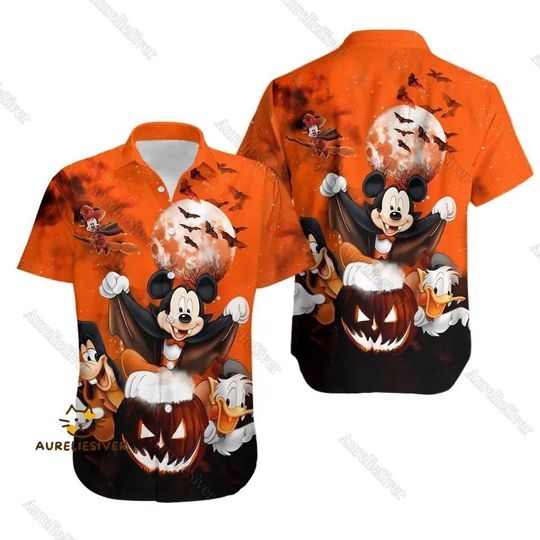 Discover Mickey Halloween Button Shirt, Disney Mouse Horror Hawaiian Shirt