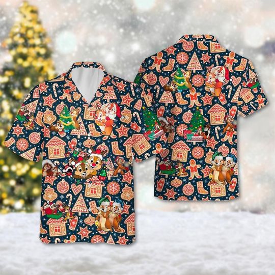 Chip 'n Dale Gingerbread Christmas Hawaii Shirt,  Squirrel Hawaiian Shirt