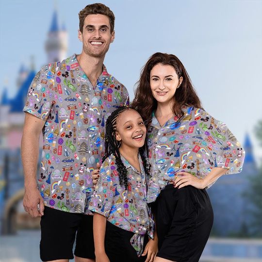 Discover Mickey Mouse Epcot Magic Kingdom Symbol World Hawaiian Shirt