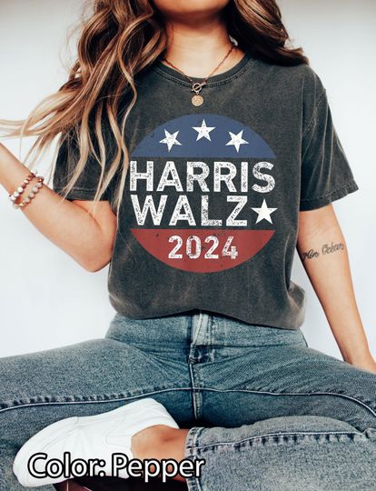Discover Harris Walz Waltz 2024 Retro Vintage T-Shirt, Democrat Shirt, Vote Blue, Liberal Feminist Shirt, Harris Walz 2024