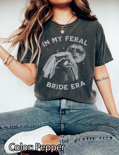 Discover Distressed Retro Raccoon Bride T-Shirt, Vintage Feral Raccoon Bride Era Shirt, Gift for Bride to Be