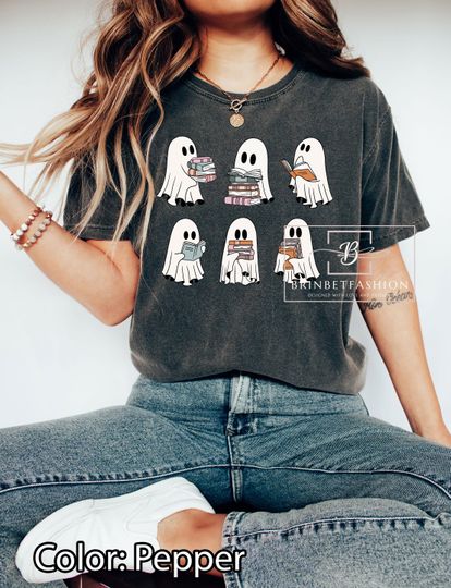 Discover Retro Ghosts Reading Books Teacher Librarian Halloween T-Shirt, Bookish Halloween Shirt, Teacher Librarian Halloween Gift, Halloween School