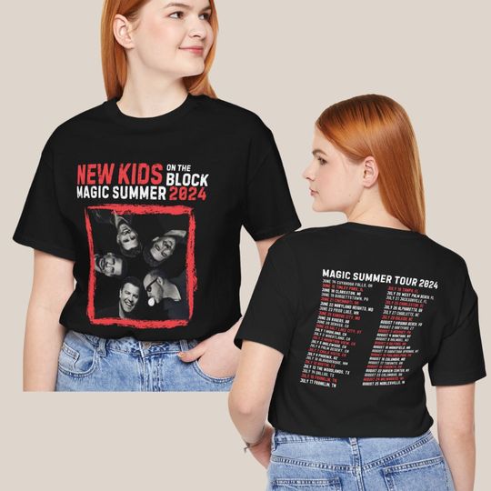 Discover NKOT Block Magic Summer Tour 2024 Unisex Jersey Short Sleeve T-Shirt With Tour Dates On The Back, NK on The Block Concert Shirt