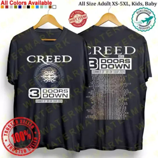 Discover T-shirt CREED WITH 3 DOORS DOWN SUMMER OF  99 ON TOUR 2024