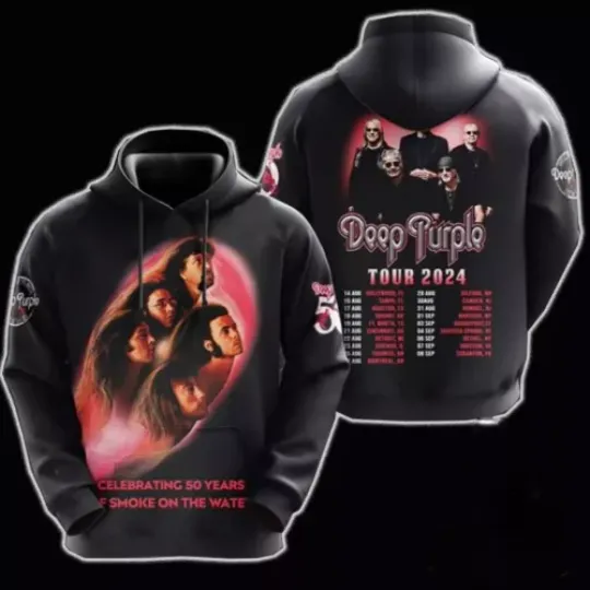 Celebrating 50 Years Of Smoke On The Water Deep Purple Tour 2024 3D Hoodie