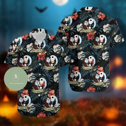 Discover Halloween Jack Sally Hawaiian Shirt, Nightmare Before Christmas Aloha Shirt