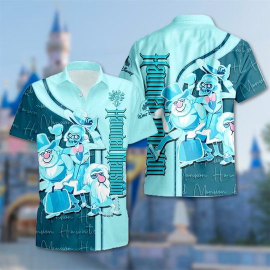 Discover Haunted Mansion Hawaiian Shirt, Halloween Hawaii Shirt, Hitchhiking Ghosts Button Up Shirt