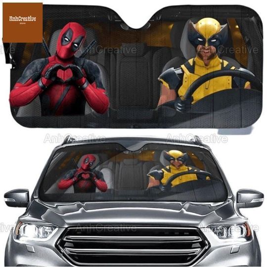 Deadpool And Wolverine Car Sunshade, Deadpool 3 Movie Car Shades For Windshield, Disney Deadpool Sun Shade For Car, Movie Car Shade