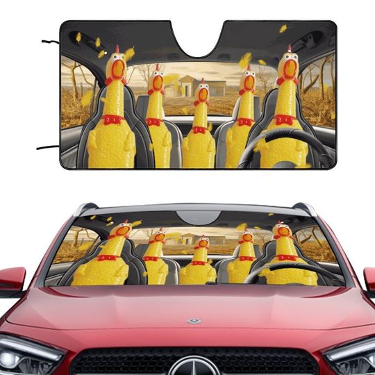 Discover Screaming Chicken Humor Cute Car Sunshade Windshield Cover, Kawaii Screaming Chicken Halloween Window Sun Blocker, Car Accessory Decoration