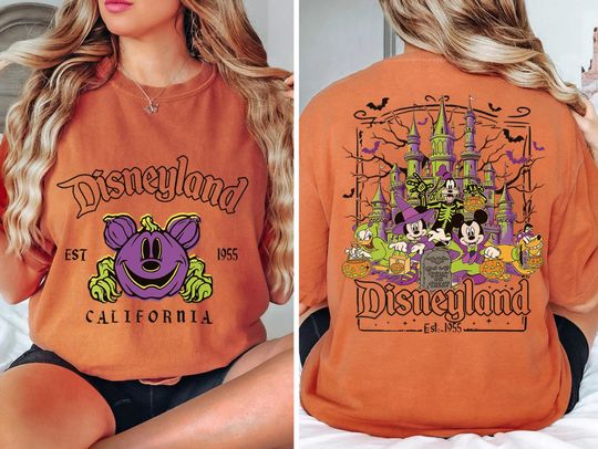 Vintage 2-Sided Mickey & Friends Halloween Costume Shirt, Mickey Skeleton Pumpkin
