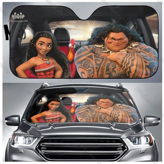 Moana And Maui Car Sun Shade, Disney Moana Car Decor, Moana 2 Car Decoration, Movie Car Windshield, Cartoon SunShade, Magic Kingdom