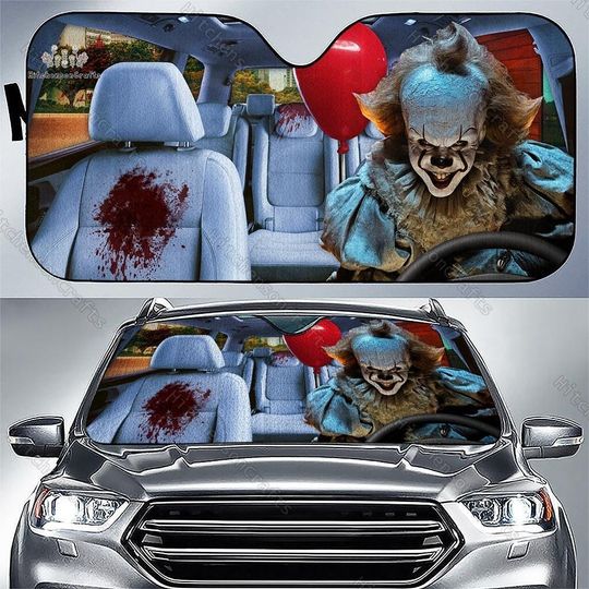 Pennywise Car Sun Shade, Horror Characters SunShade, Scary Movie Car Shade, Halloween Auto Sun Shade, Pennywise IT Movie Car Decoration