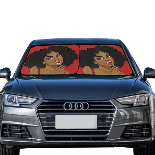 Windshield Sun Shade for African American Woman - Anti UV 2 Piece Automotive Windshield Sun Shade - New Car Gift Ideas - Car Accessories